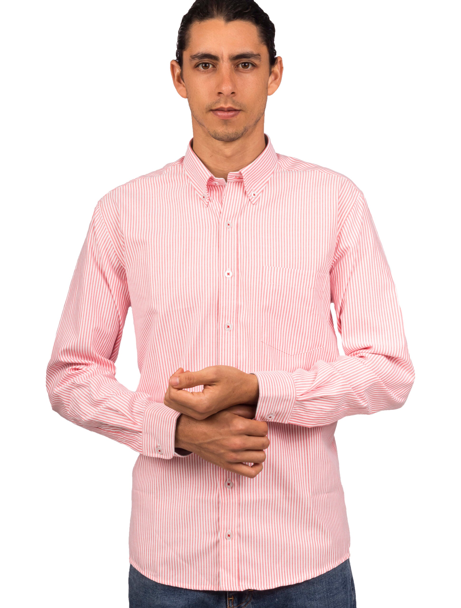 Camisa Oxford Manga Larga Regular Fit Rayas Rojas
