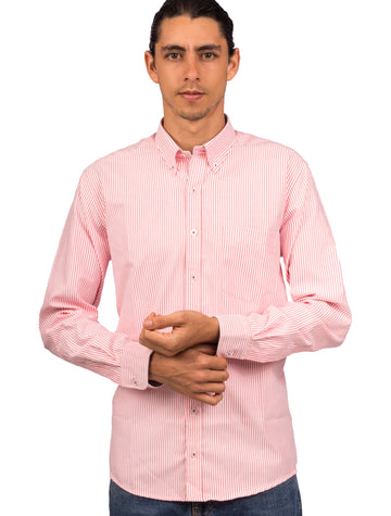 Camisa Oxford Manga Larga Regular Fit Rayas Rojas