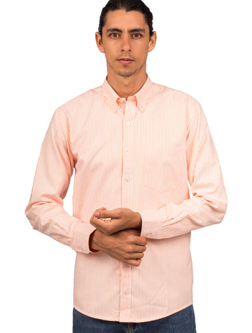Camisa Oxford Manga Larga Regular Fit Rayas Mandarina