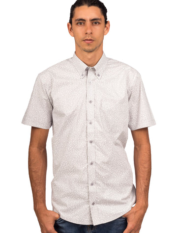 Camisa Manga Corta Gris Claro Print Flores Blancas - Moldería informal