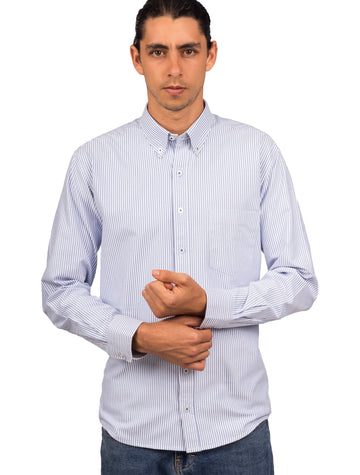 Camisa Oxford Manga Larga Regular Fit Rayas Azul Medio