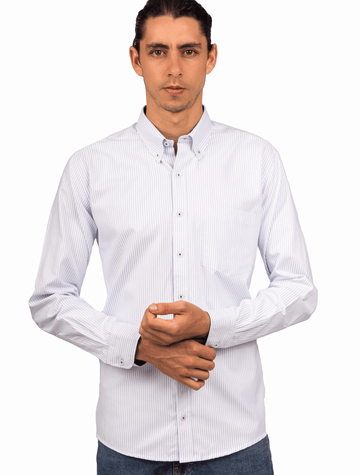 Camisa Oxford Manga Larga Regular Fit Rayas Azul Claro