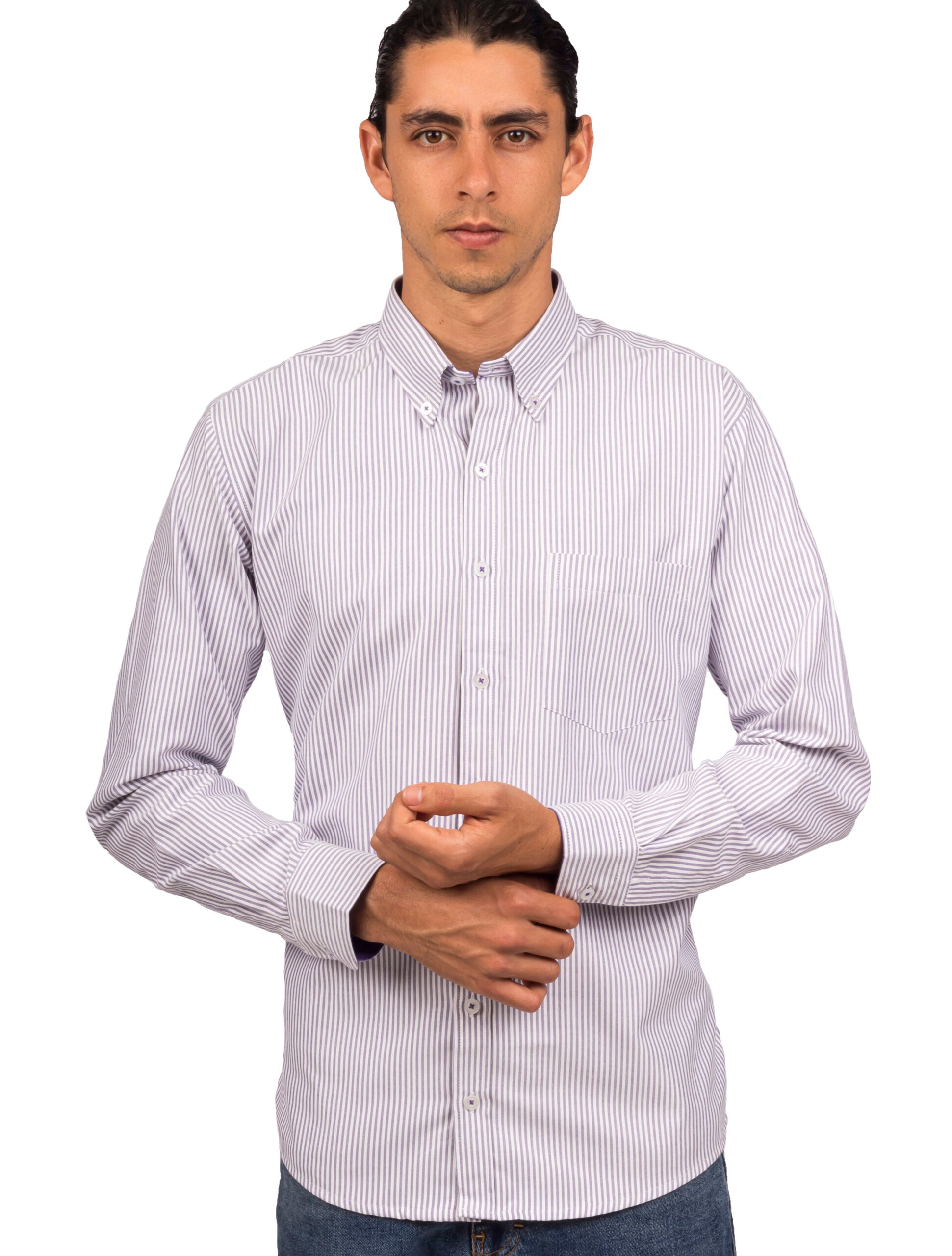 Camisa Oxford Manga Larga Regular Fit Rayas Lilas