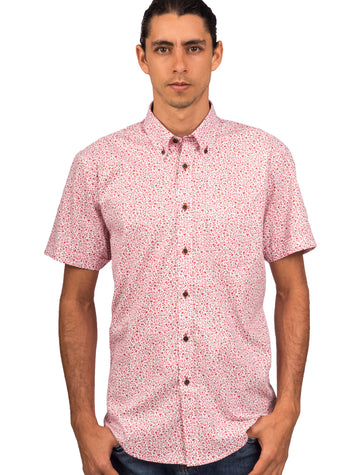 Camisa Manga Corta Blanca Print Flores Rojas - Moldería informal