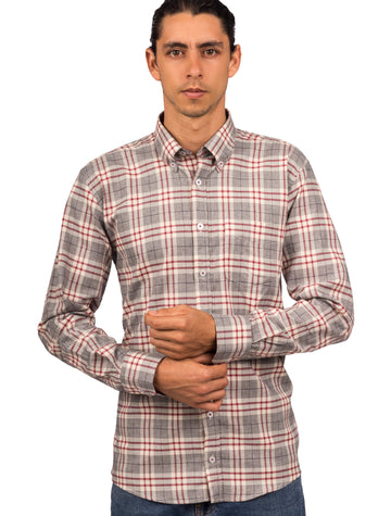 Camisa Manga Larga Gris, Beige y Rayas Vinotinto - Moldería informal