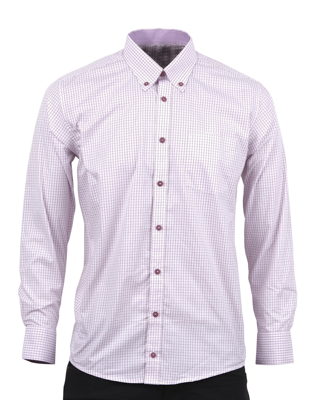 Camisa Manga Larga Blanca Cuadros Lila - Moldería informal