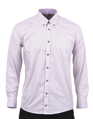 Camisa Manga Larga Blanca Cuadros Lila - Moldería informal