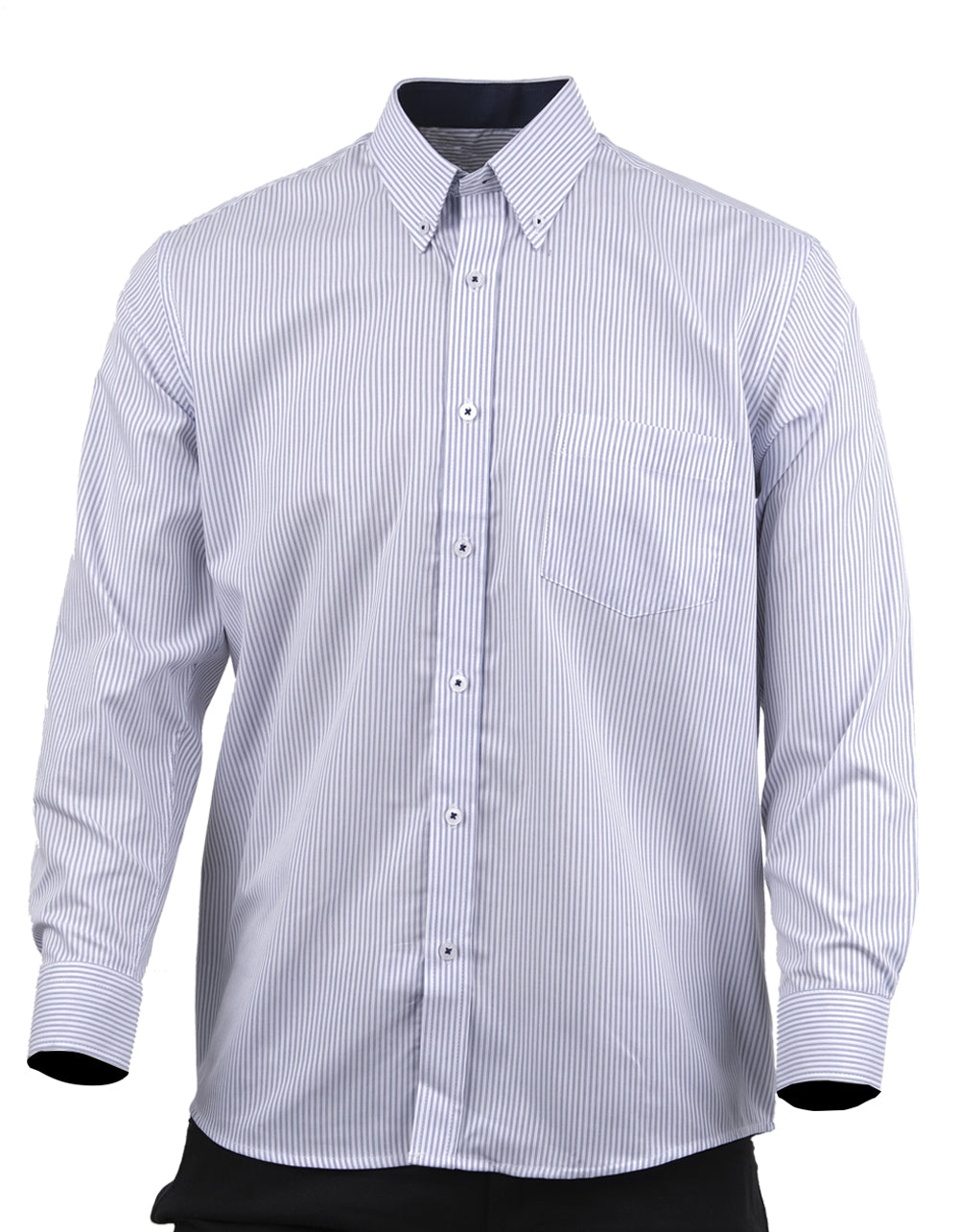 Camisa Manga Larga Rayas Verticales Azul Claro - Moldería Clásica