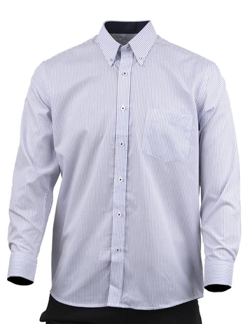 Camisa Manga Larga Rayas Verticales Azul Claro - Moldería Clásica