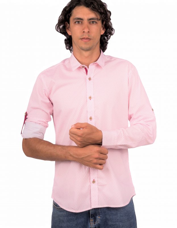 Camisa Manga Larga Estampada Rojo Botón Coco Charretera - Moldería slim