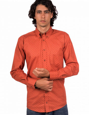 Camisa Terracota Manga Larga Miniprint Hojas Negras - Moldería informal