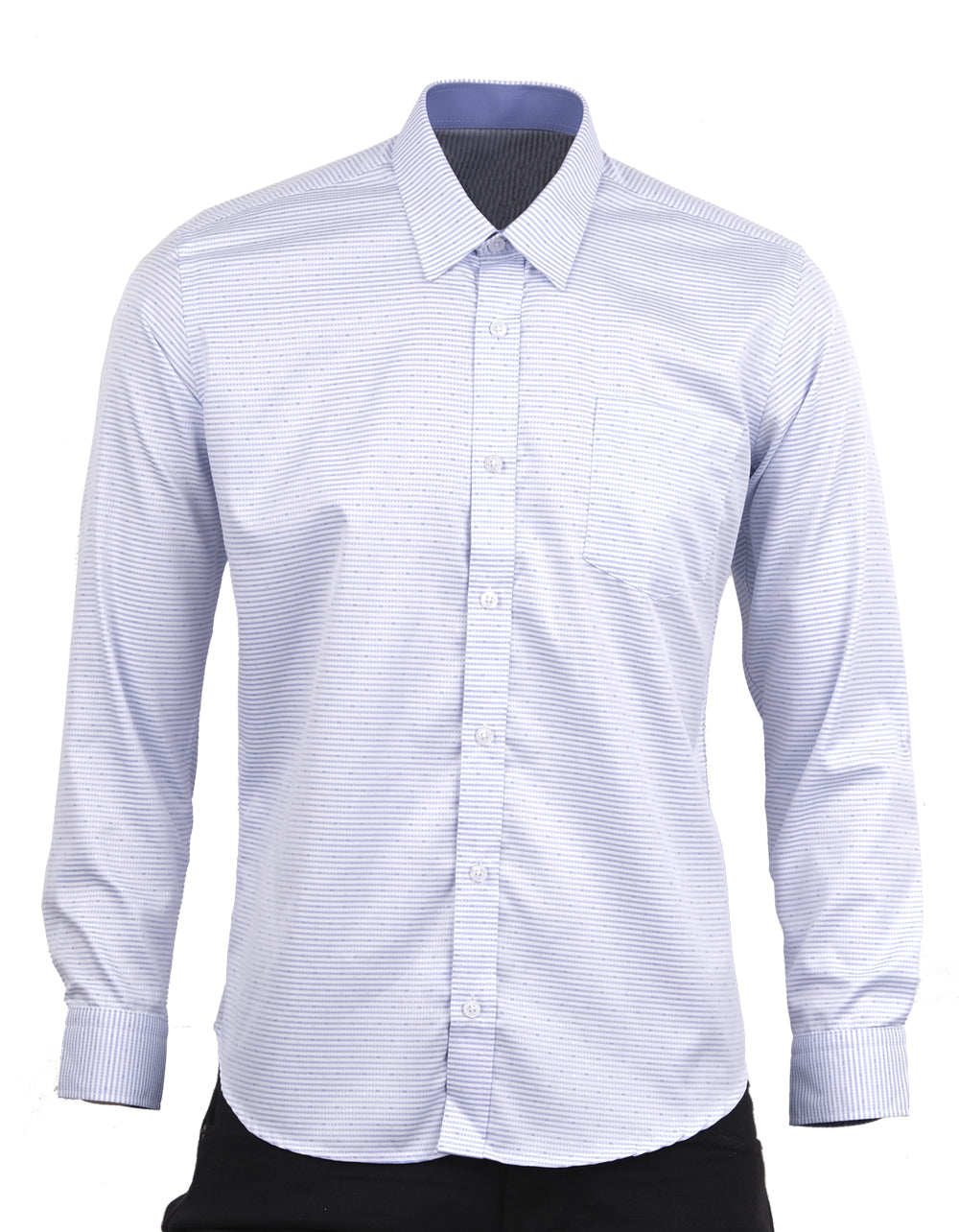 Camisa Manga Larga Azul Cielo Rayas Blancas - Moldería slim