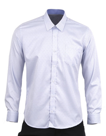 Camisa Manga Larga Azul Cielo Rayas Blancas - Moldería slim