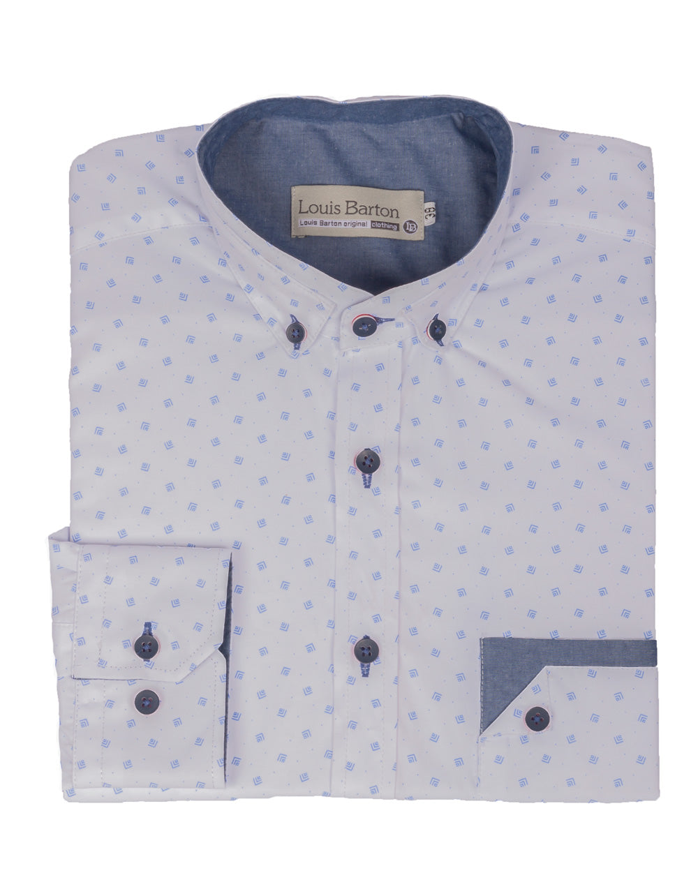 Camisa Manga Larga Blanca Miniprint Azul - Moldería informal