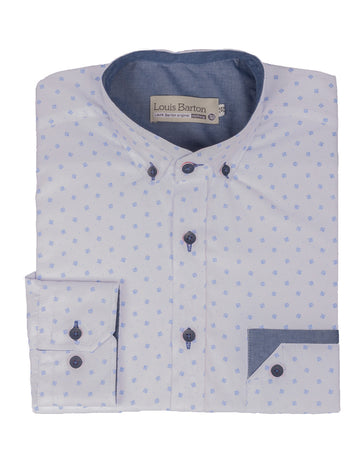 Camisa Manga Larga Blanca Miniprint Azul - Moldería informal