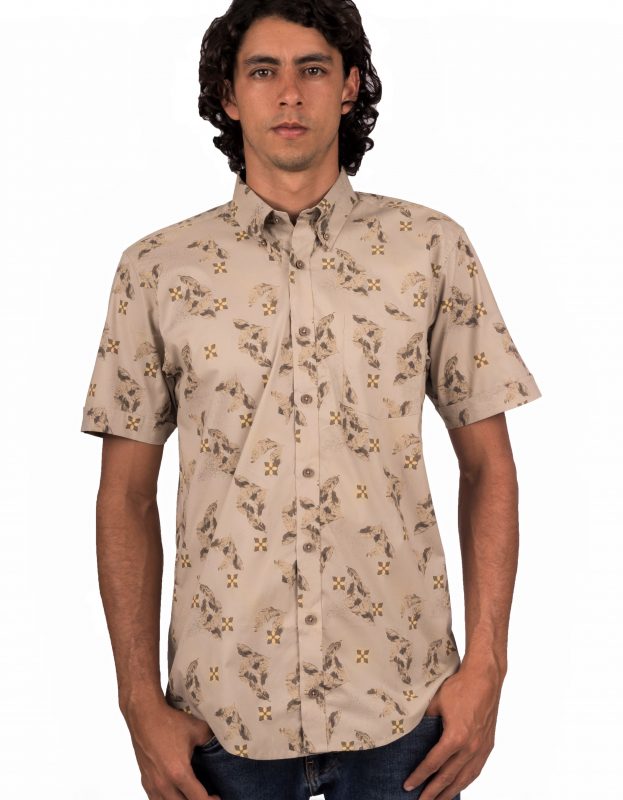 Camisa Manga Corta Café Estampado Flores Y Hojas - Moldería informal