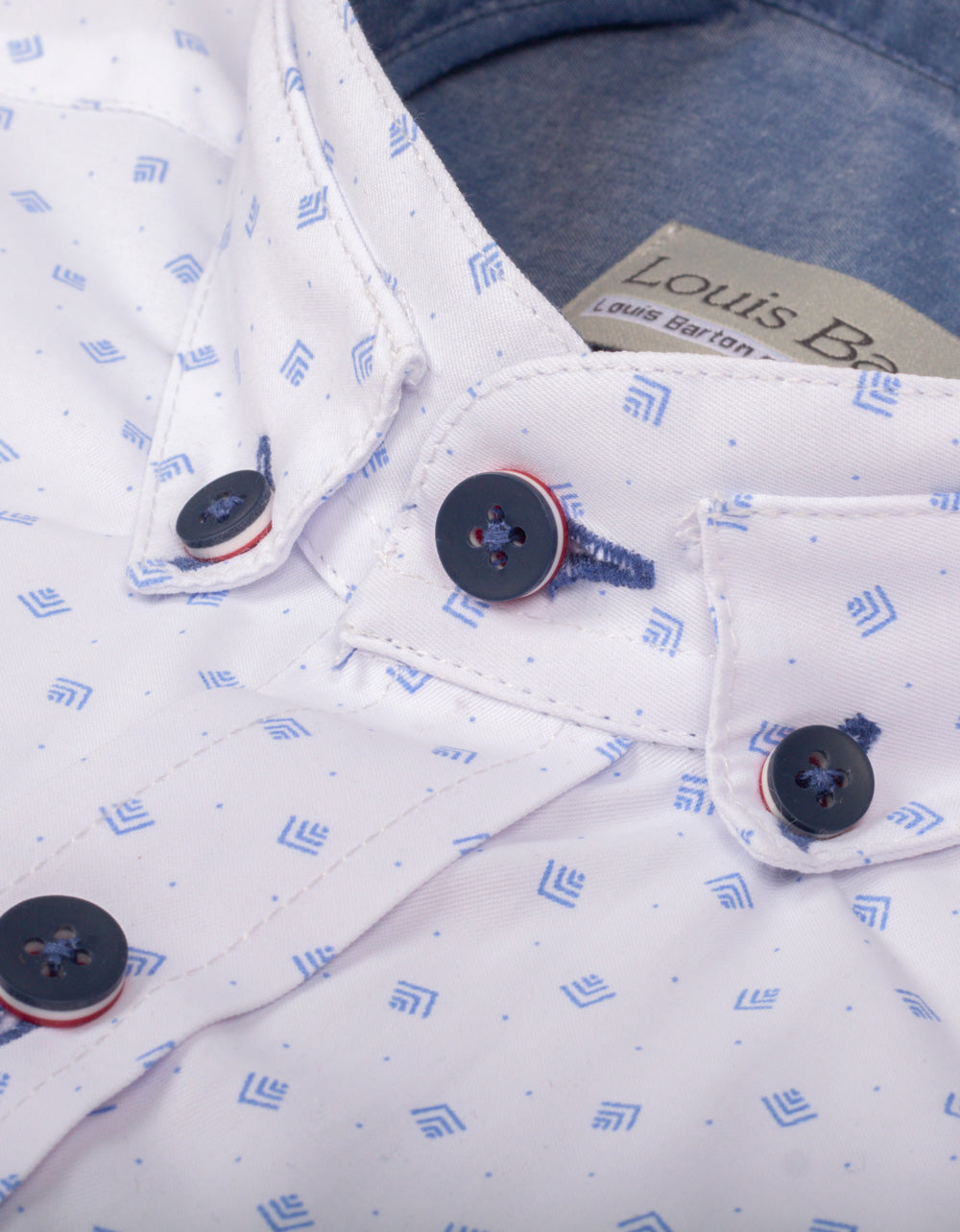 Camisa Manga Larga Blanca Miniprint Azul - Moldería informal