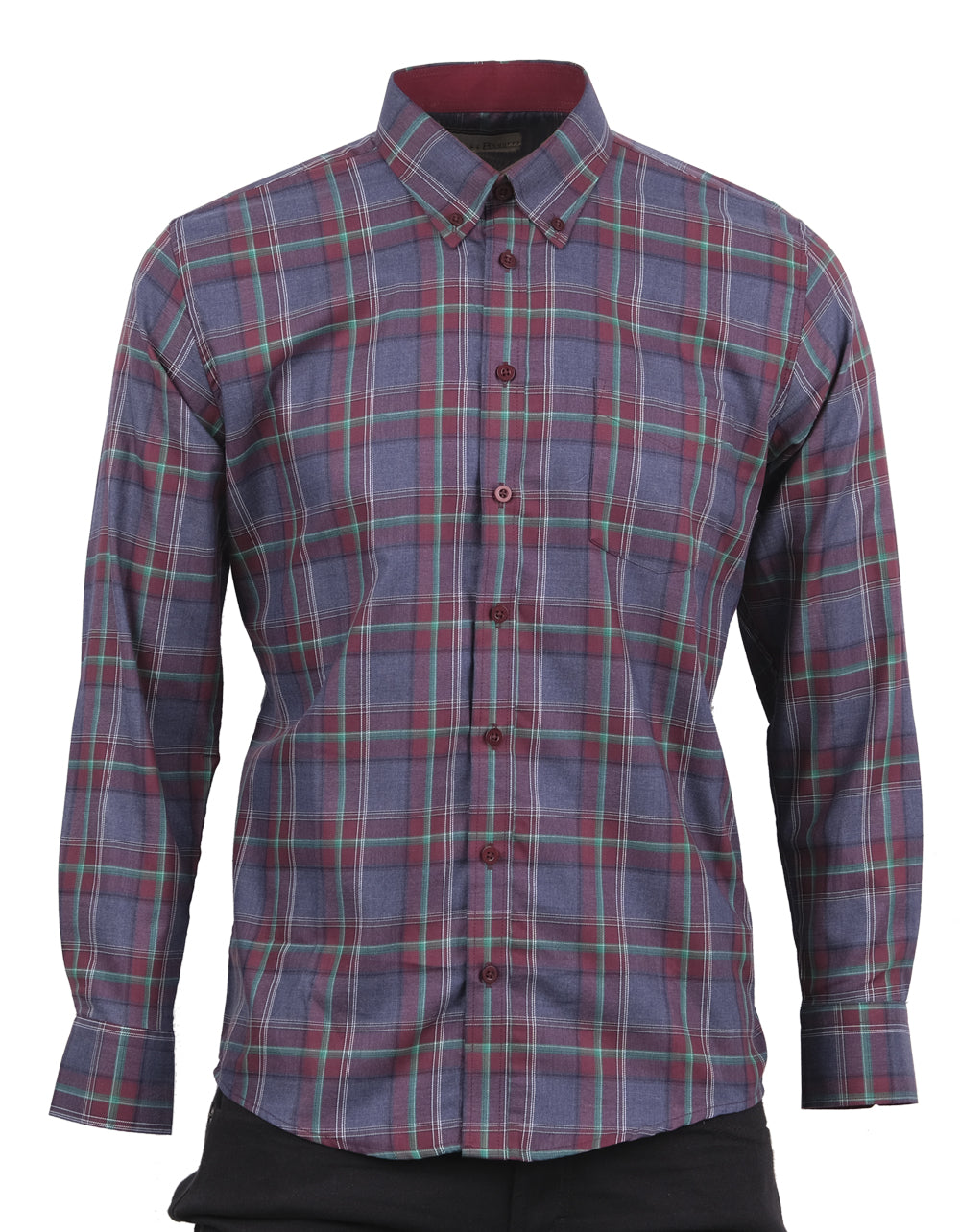 Camisa Manga Larga Cuadros Gris Oscuro y Rojo - Moldería informal