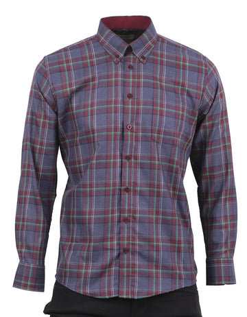 Camisa Manga Larga Cuadros Gris Oscuro y Rojo - Moldería informal