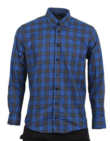 Camisa Manga Larga Cuadros Azules y Negros - Moldería informal