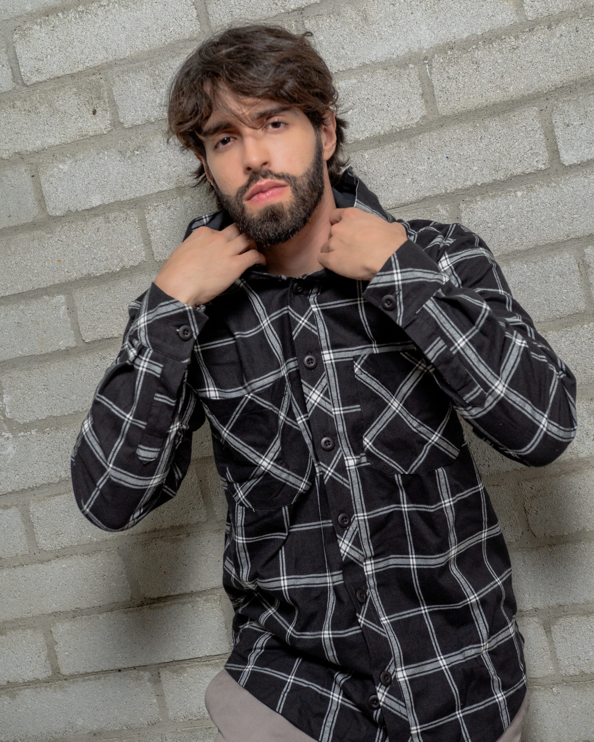 Chaqueta Cuadros Negra Rayas Blancas