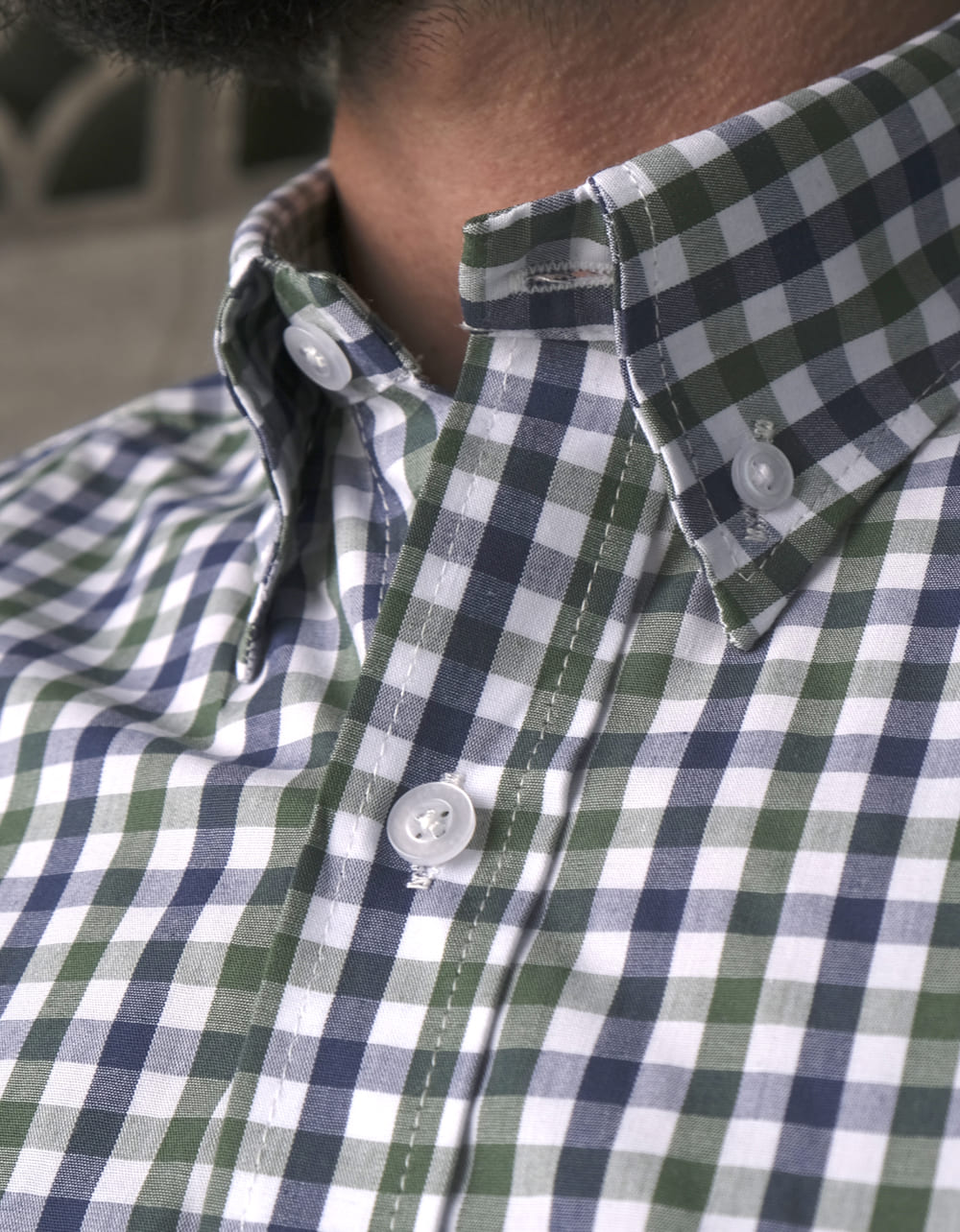 Camisa Manga Corta Cuadros Azul Oscuro y Verde - Moldería clásica