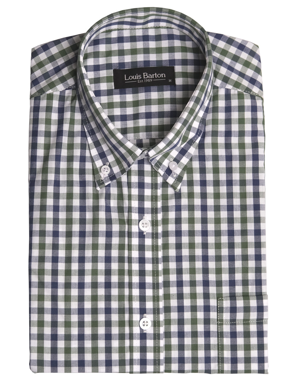Camisa Manga Corta Cuadros Azul Oscuro y Verde - Moldería clásica