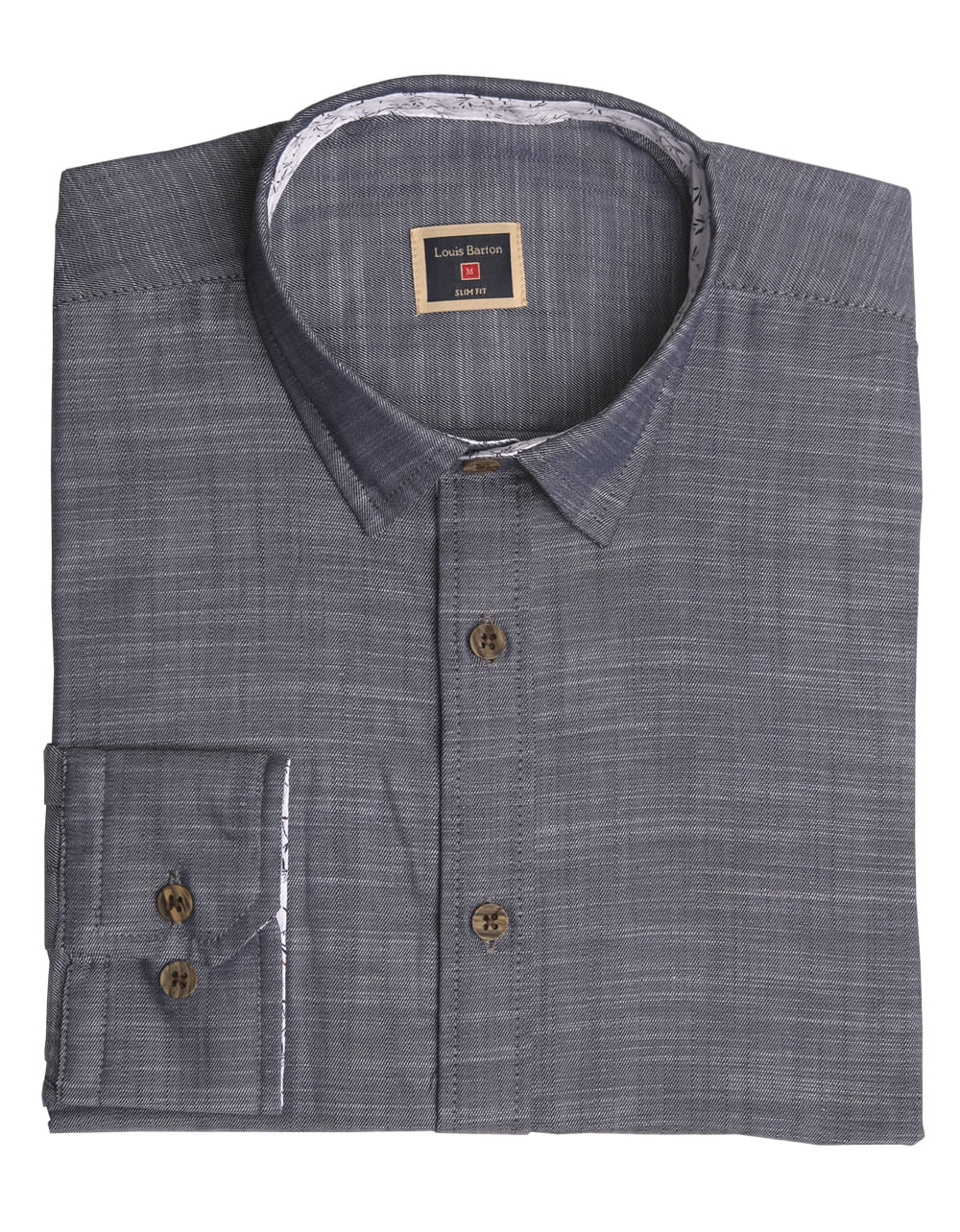 Camisa Manga Larga Azul Grisáceo Con Charretera - Moldería slim