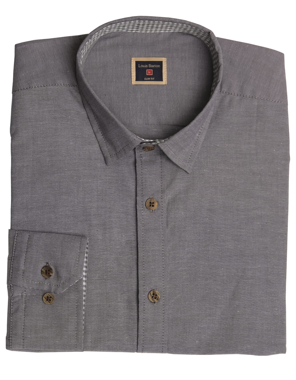 Camisa Manga Larga Gris Con Charretera - Moldería slim