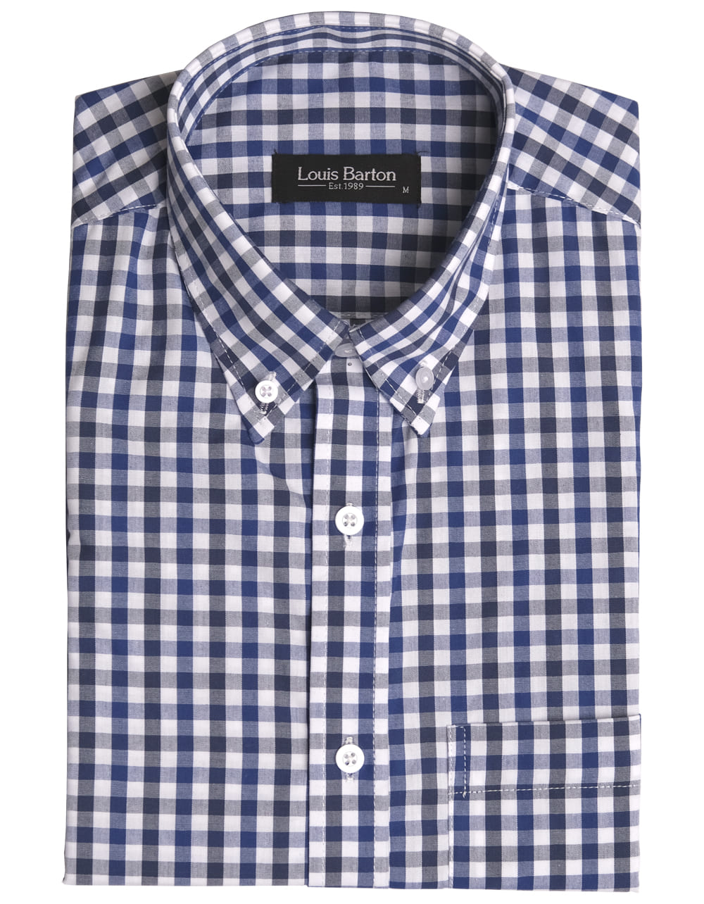 Camisa Manga Corta Cuadros Azul Oscuro Y Blanco  - Moldería clásica