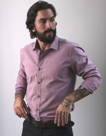 Camisa Manga Larga Rojo Claro Con Charretera - Moldería slim