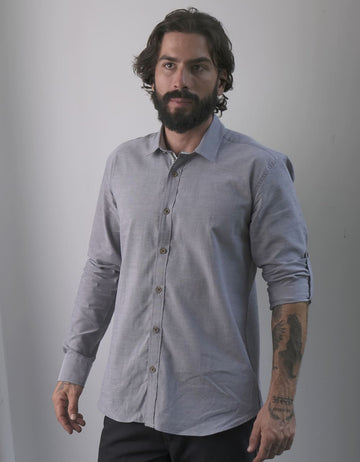 Camisa Manga Larga Gris Con Charretera - Moldería slim