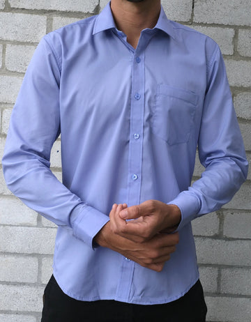 Camisa Manga Larga Sin Textura Color Lila Claro - Moldería slim