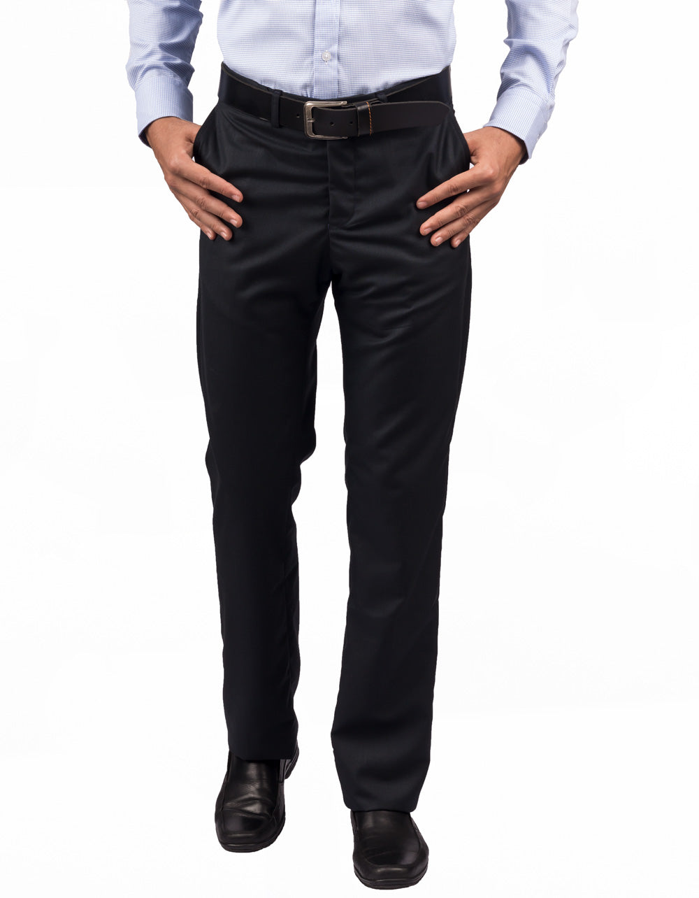 Pantalón Clásico Standard Fit Negro Azulado Con Textura