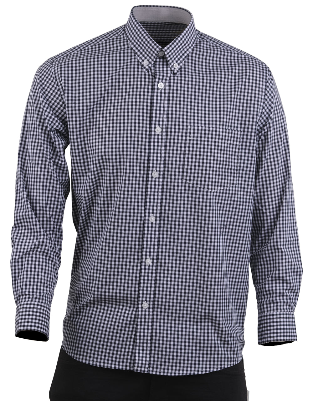 Camisa Manga Larga Cuadros Medianos Negros - Moldería clásica