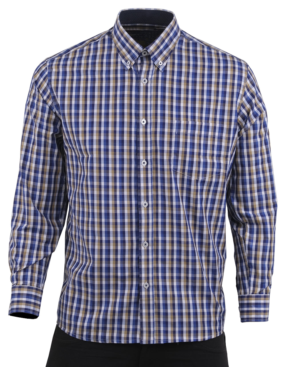 Camisa Manga Larga Cuadros Azul Amarillo y Blanco - Moldería clásica