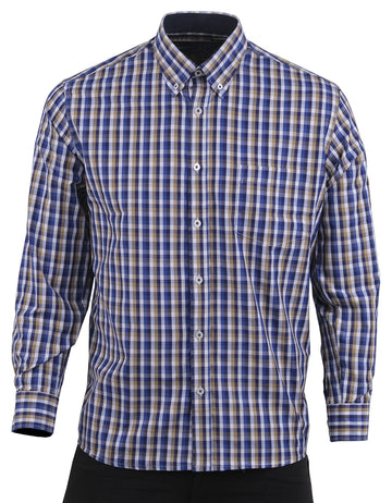 Camisa Manga Larga Cuadros Azul Amarillo y Blanco - Moldería clásica