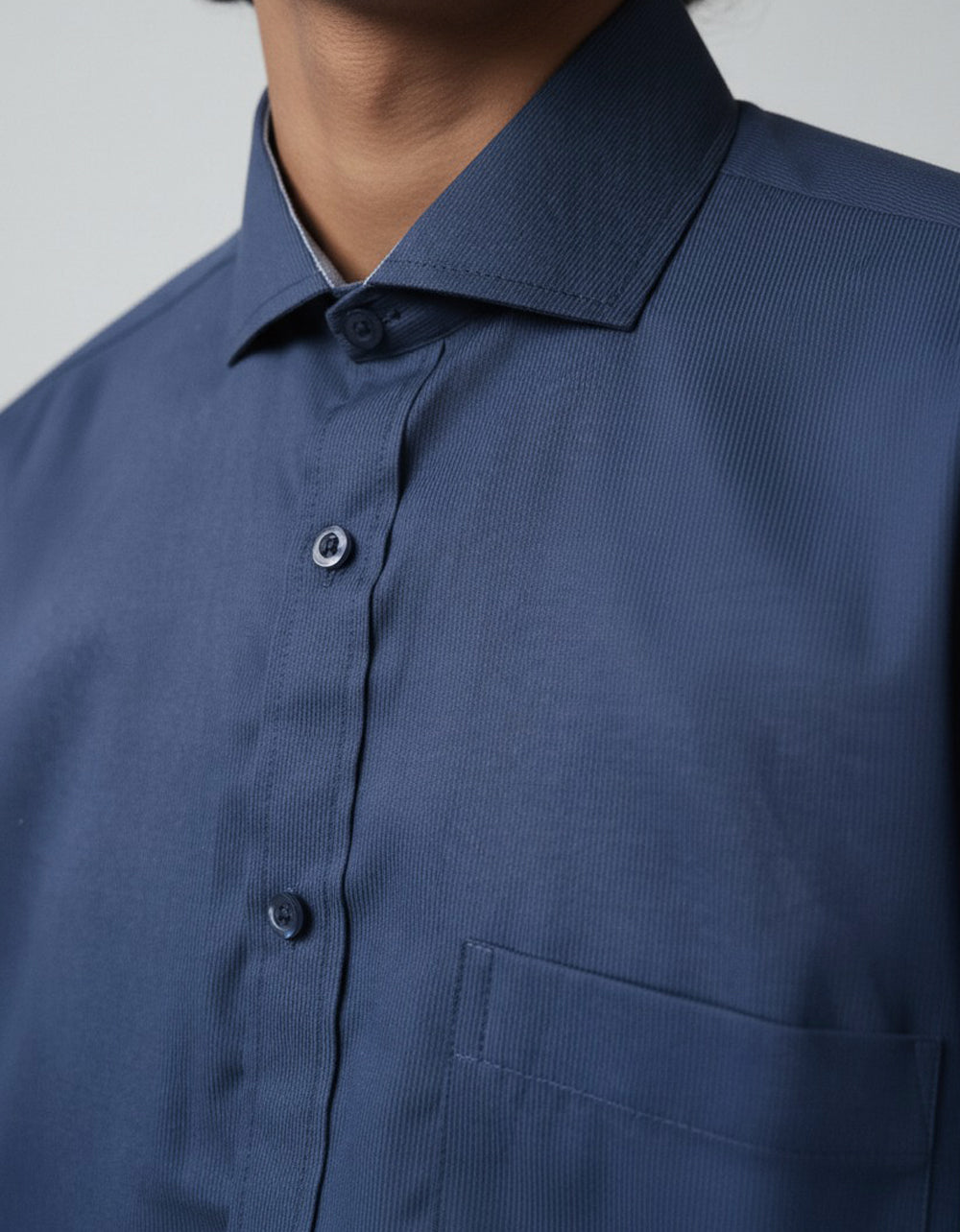 Camisa Manga Larga Color Azul Con Textura Rayas - Moldería clásica