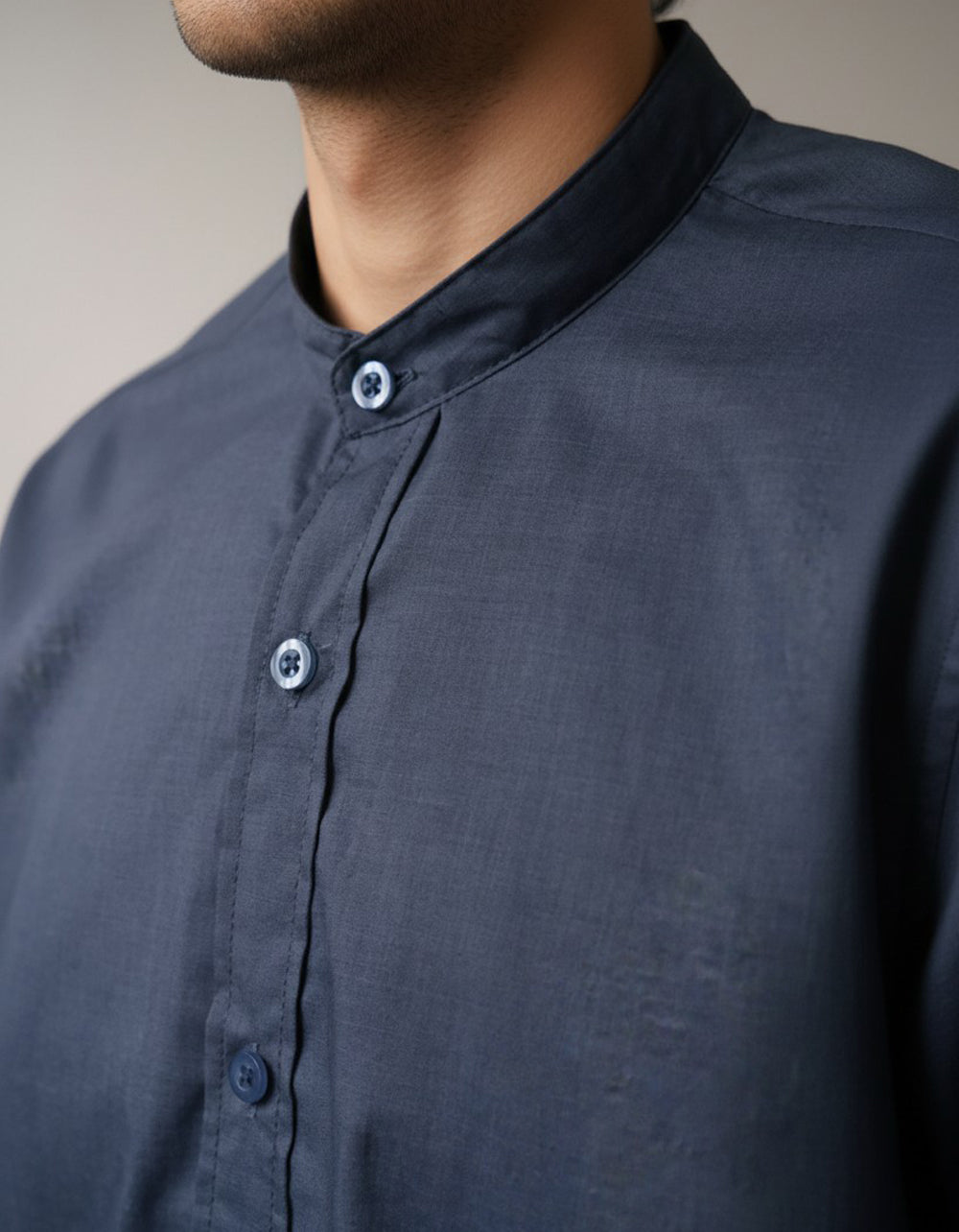 Camisa Solo Fondo Azul Cuello Neru - Moldería slim