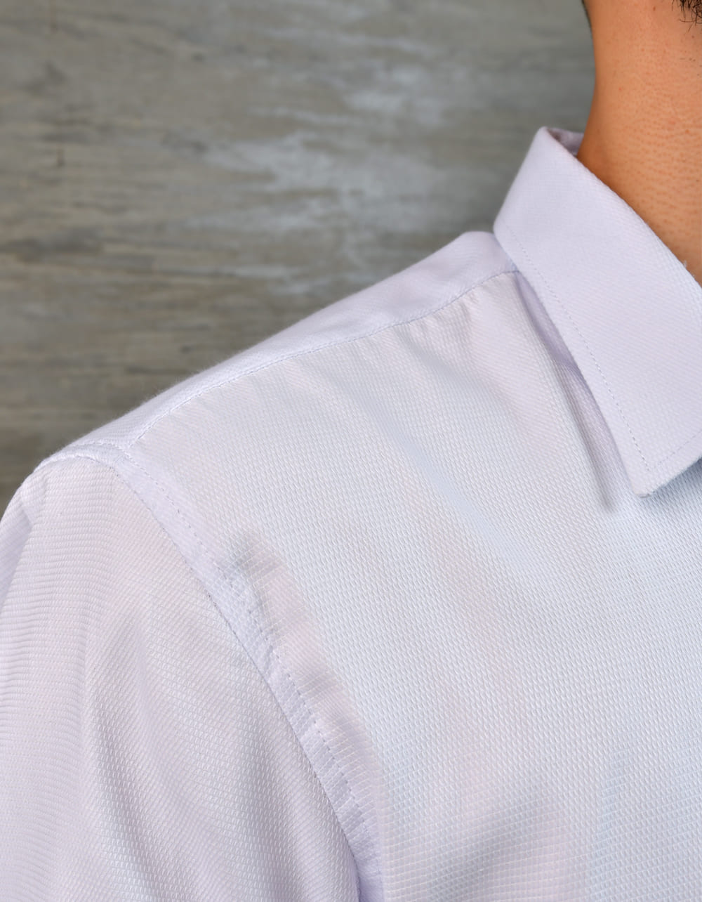 Camisa Manga Larga Blanca Textura Triangular - Moldería slim