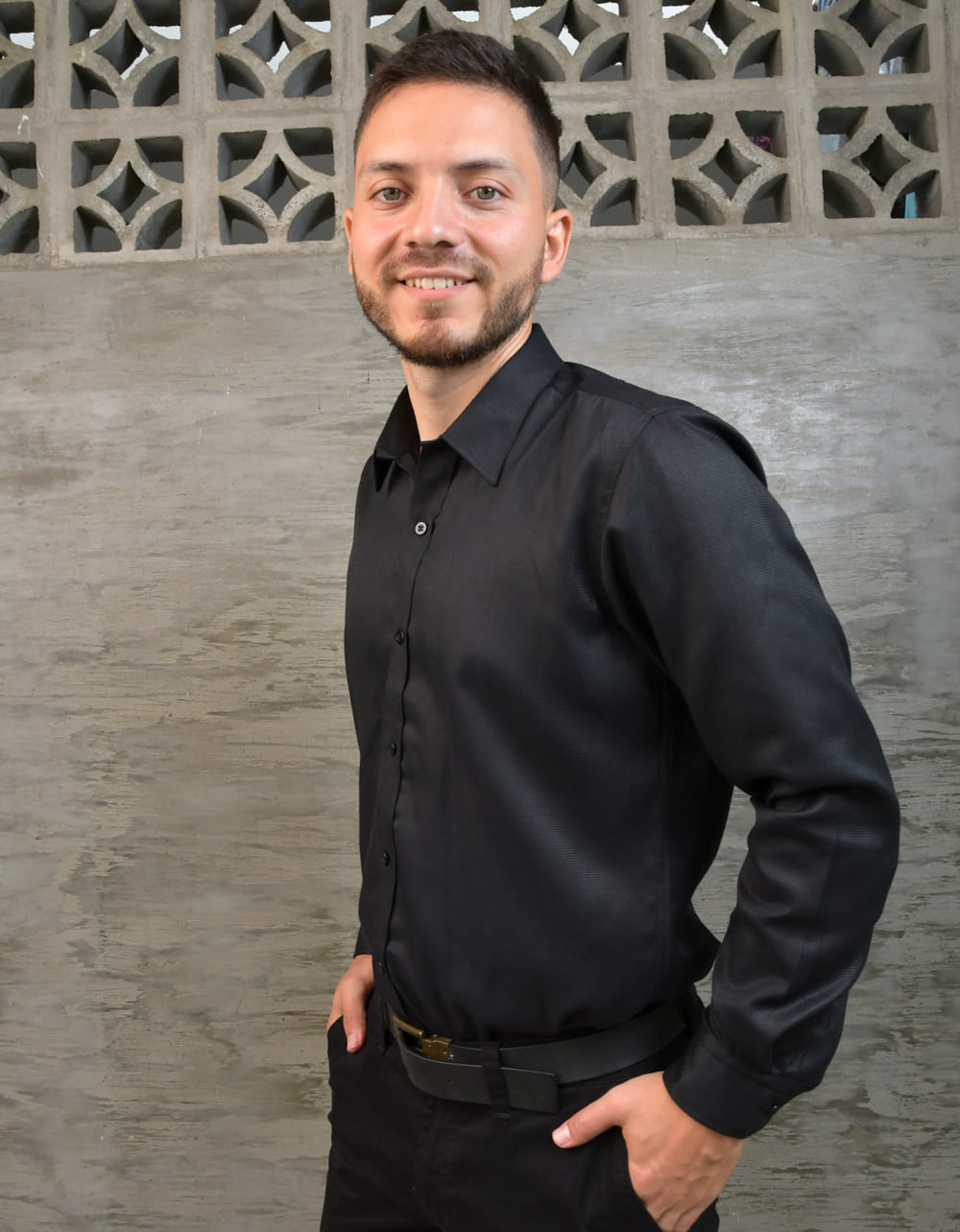 Camisa Manga Larga Negra Textura Triangular - Moldería slim