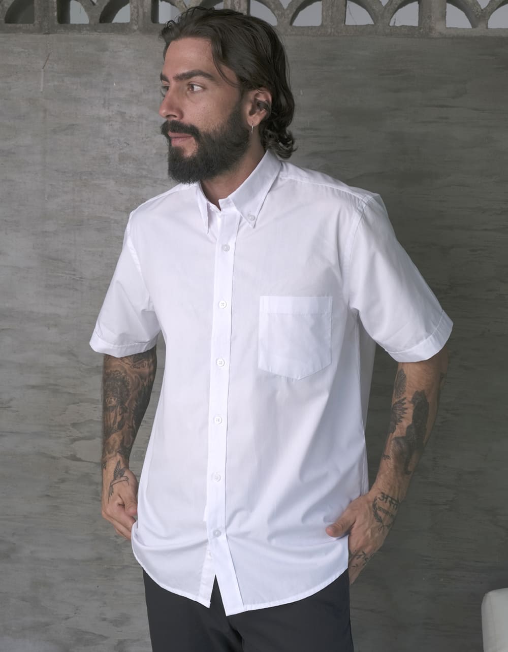 Camisa Manga Corta Solo Fondo Blanca - Moldería clásica