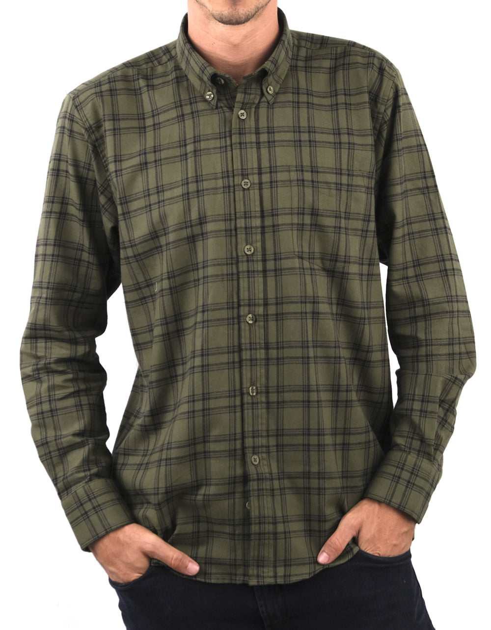 Camisa Leñadora Manga Larga Verde Rayas Negras - Moldería informal