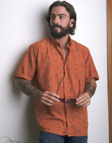 Camisa Manga Corta Azafran Print Abstracto - Moldería clásica