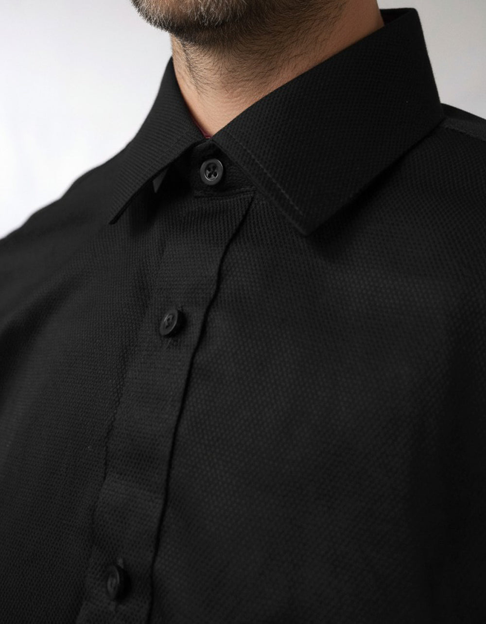 Camisa Manga Larga Negra Con Textura - Moldería clásica