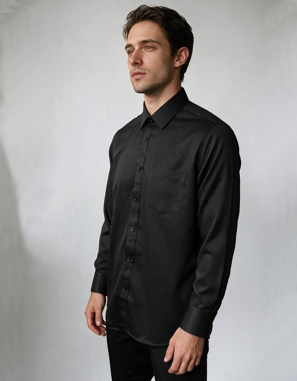 Camisa Manga Larga Negra Con Textura - Moldería clásica