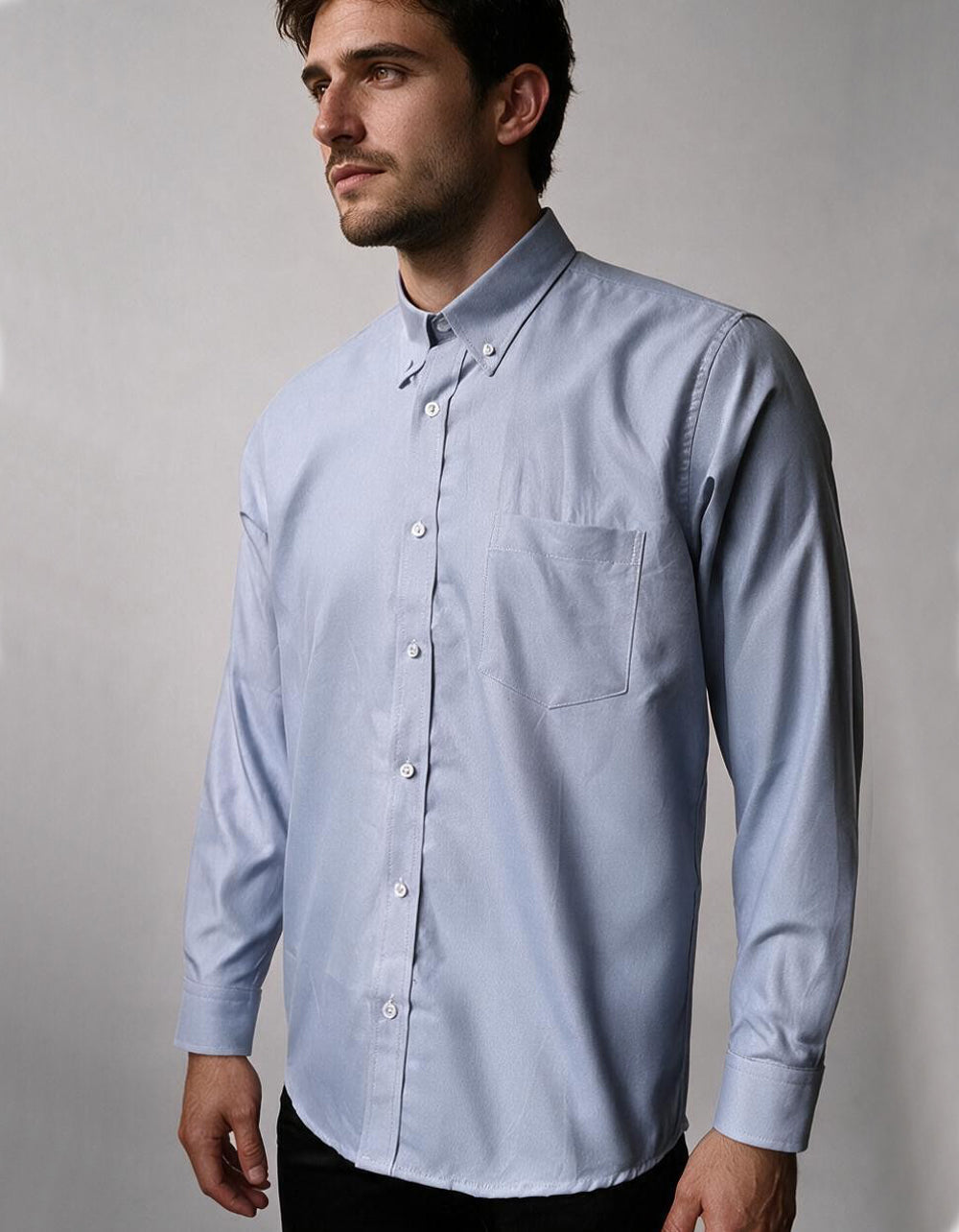 Camisa Oxford Manga Larga Azul Claro - Moldería clásica