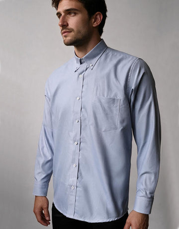 Camisa Oxford Manga Larga Azul Claro - Moldería clásica