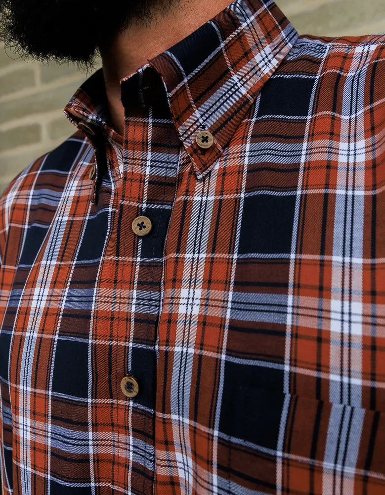 Camisa Manga Larga Cuadros Naranja y Azul - Moldería Informal
