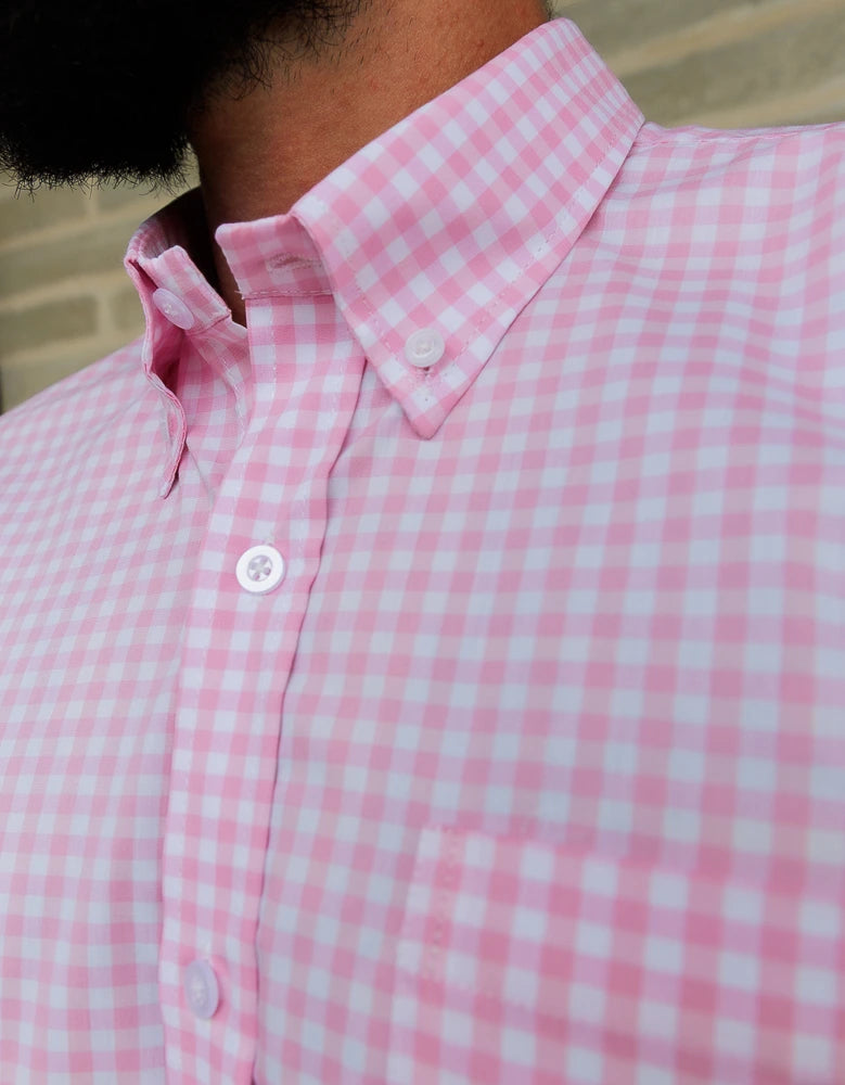 Camisa Manga Larga Cuadros Rosa y Blanco - Moldería slim